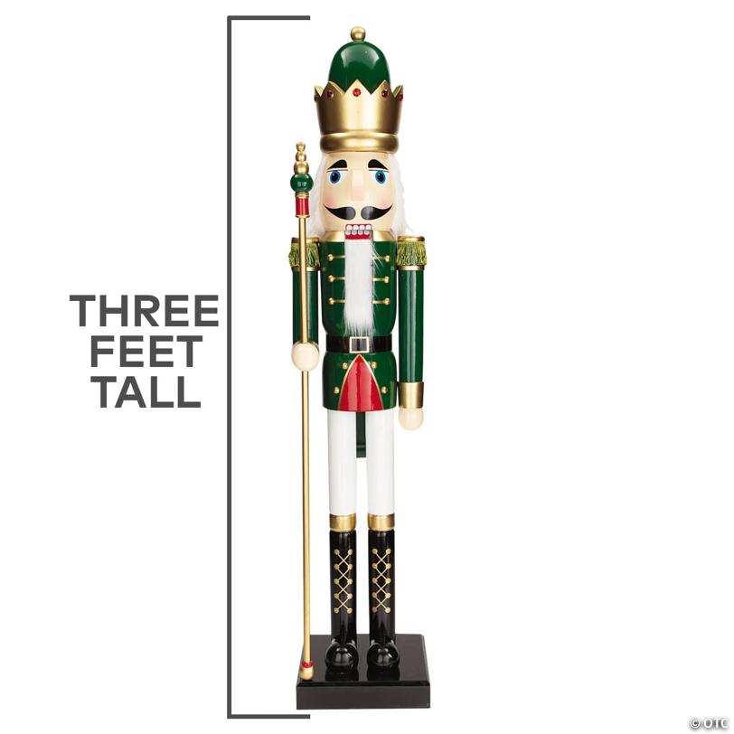 3 Ft. Large Classic Green Wood Holiday Nutcracker with Scepter