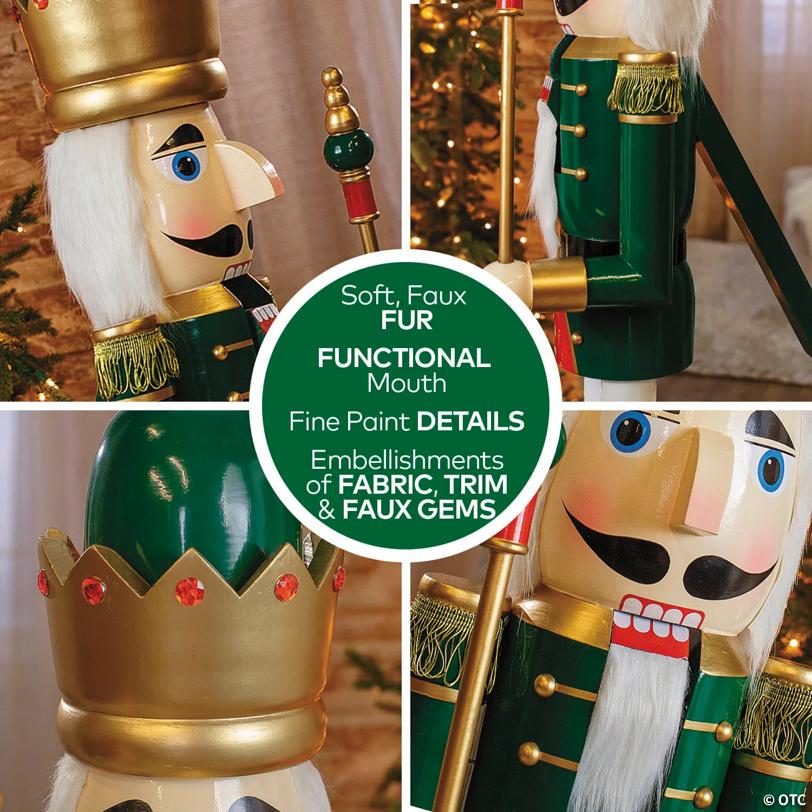 3 Ft. Large Classic Green Wood Holiday Nutcracker with Scepter