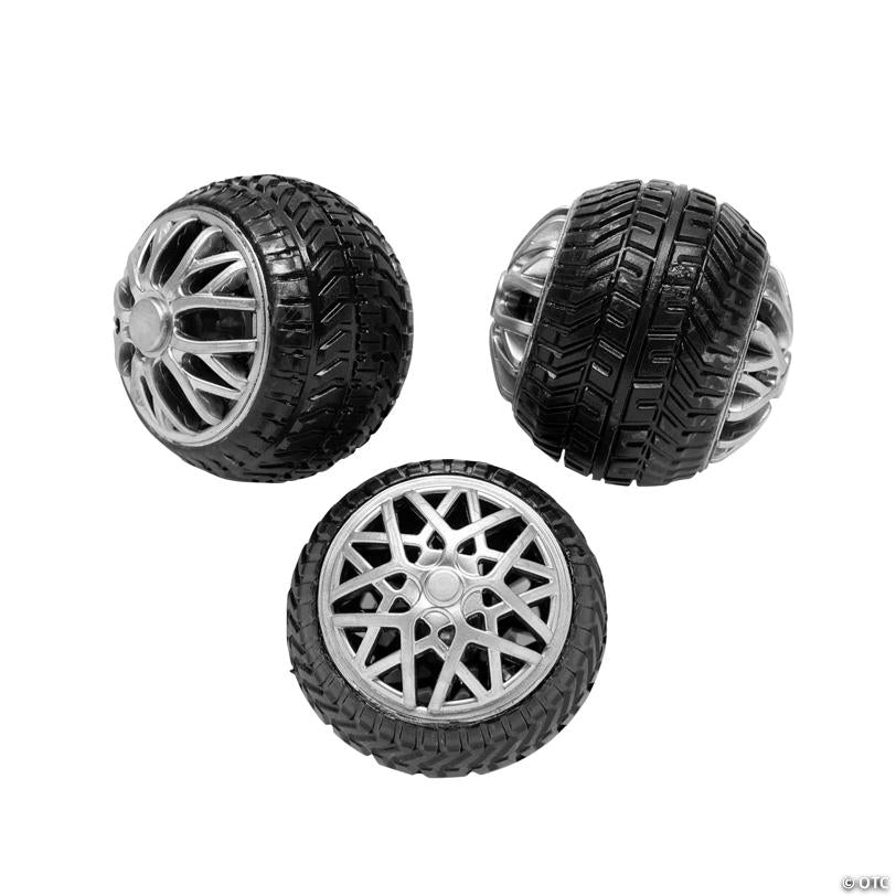 3" diam. Tire-Shaped Light-Up Rubber Bouncing Balls - 12 Pc.