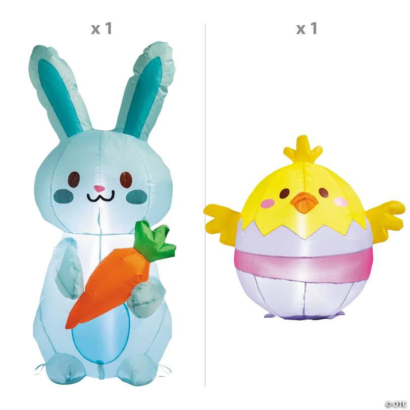 3 ft. Easter Whimsy Light-Up Inflatable Bunny & Chick Airblown Yard Decorating Kit - 2 Pc.