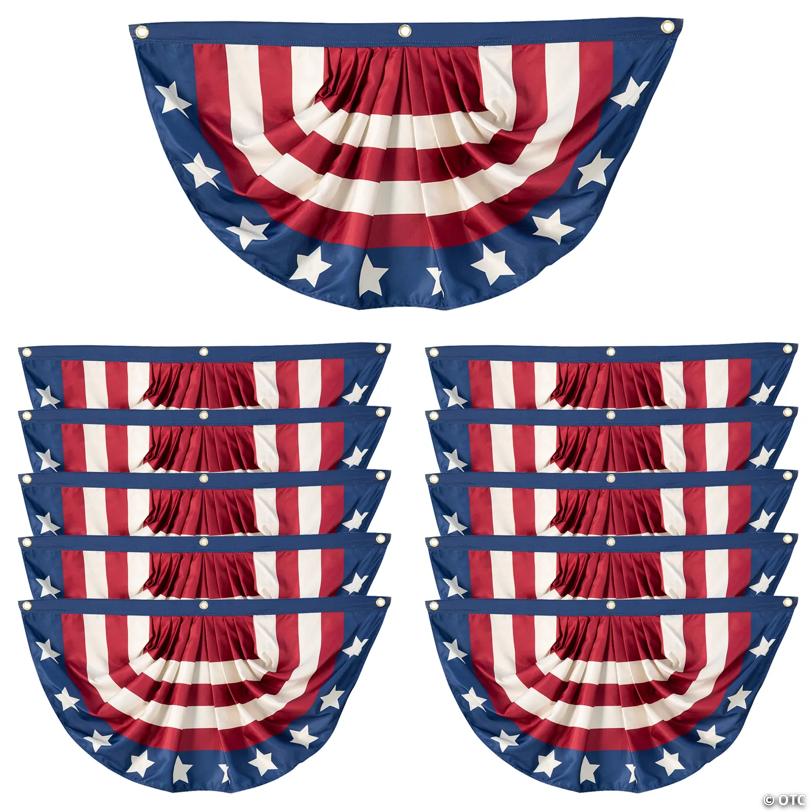 3 ft. x 1 1/2 ft. Bulk 10 Pc. Patriotic Vintage Americana Stars & Stripes Polyester Bunting
