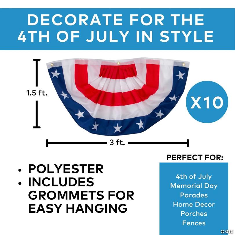 3 ft. x 1 1/2 ft. Bulk 10 Pc. Traditional Patriotic Lightweight Polyester Buntings