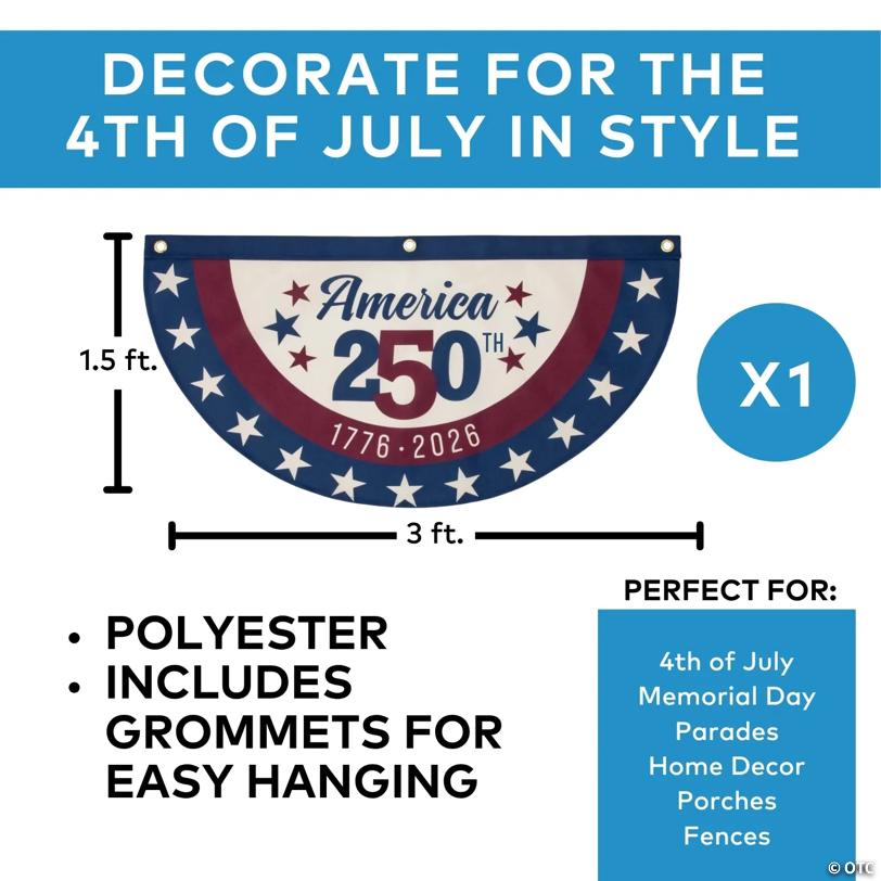 3 ft. x 1 1/2 ft. Patriotic Vintage Americana 250th Anniversary Polyester Canvas Bunting