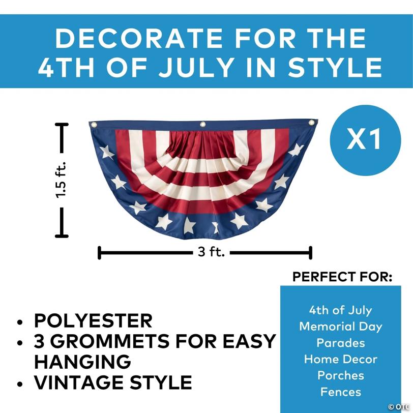 3 ft. x 1 1/2 ft. Patriotic Vintage Americana Stars & Stripes Polyester Bunting