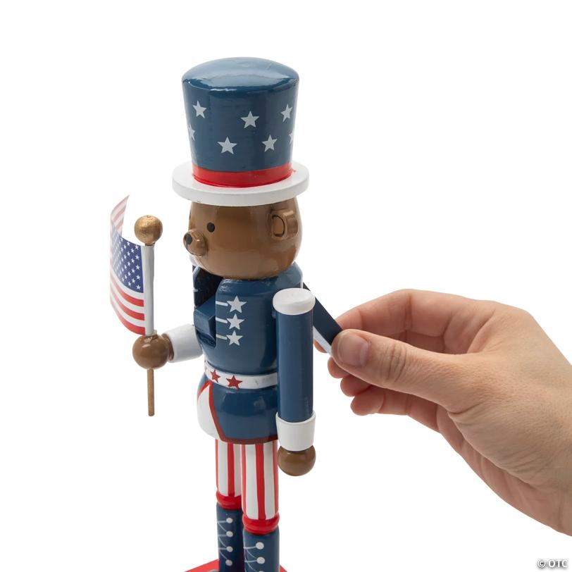 3" x 10" Patriotic Bear Wooden Nutcracker Tabletop Decoration