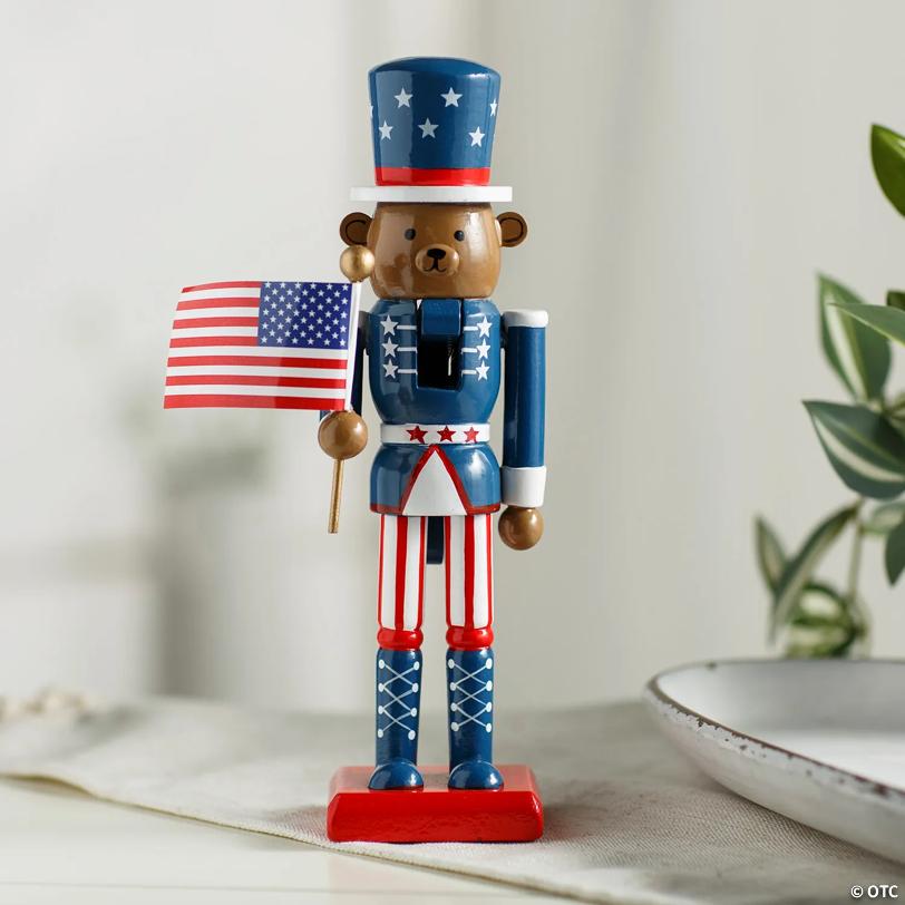 3" x 10" Patriotic Bear Wooden Nutcracker Tabletop Decoration