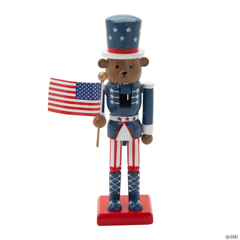 3" x 10" Patriotic Bear Wooden Nutcracker Tabletop Decoration