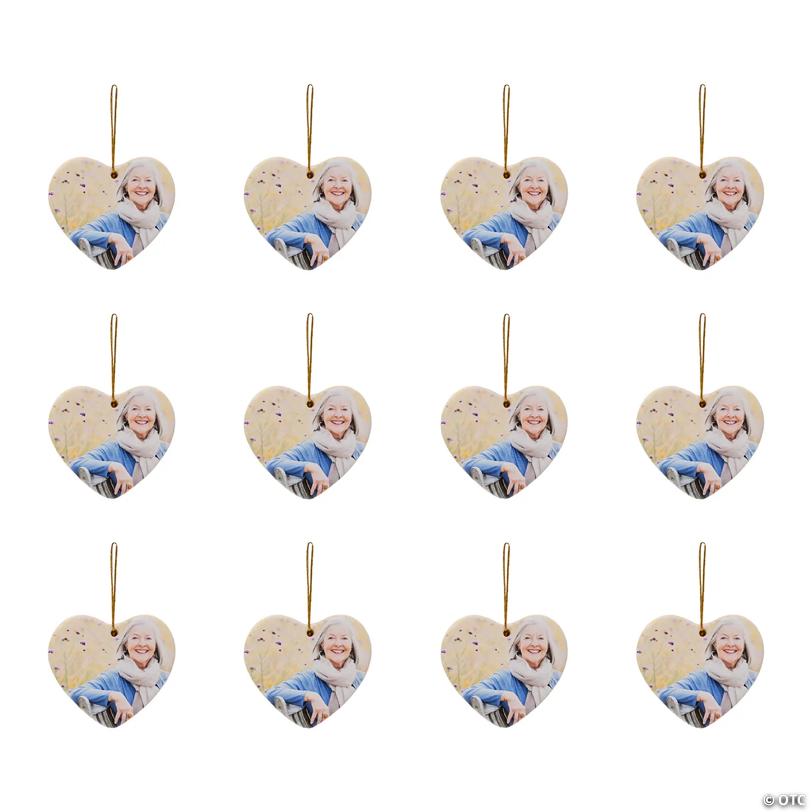 3" x 2 3/4" Custom Photo Ceramic Heart-Shaped Christmas Ornaments – 12 Pc.