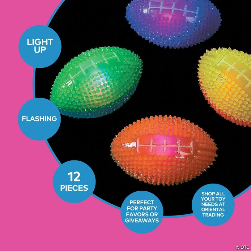 3" x 2" Mini Light-Up Spike Bright Colors Football Assortment - 12 Pc.
