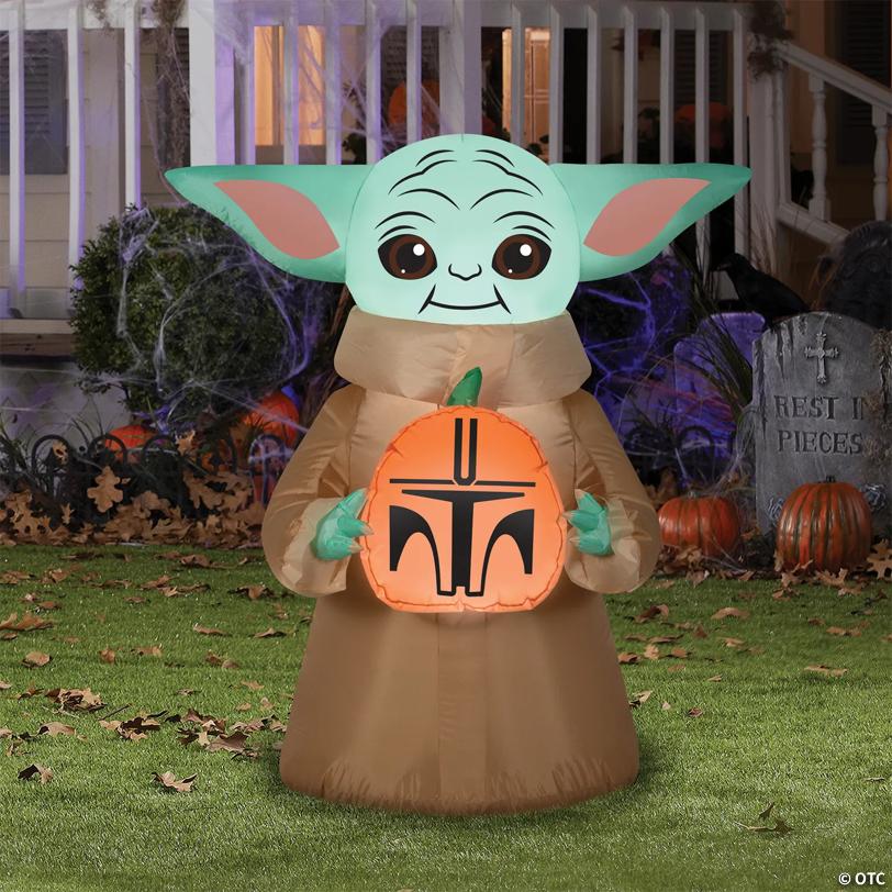 42" Blow-Up Inflatable Star Wars The Mandalorian Grogu the Child with Pumpkin & Built-In LED Lights Outdoor Yard Decoration