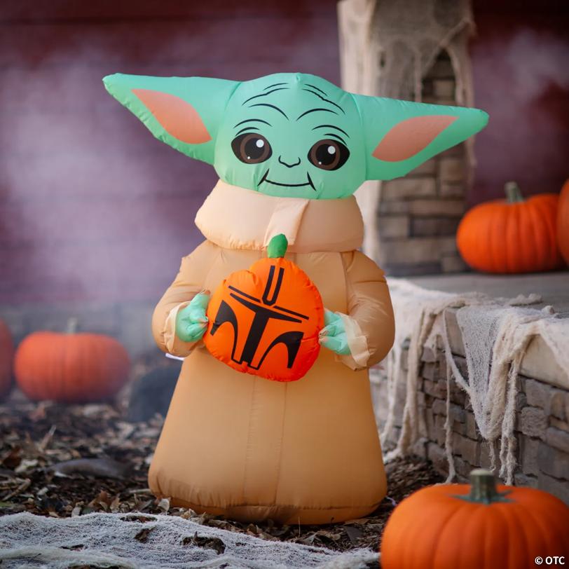 42" Blow-Up Inflatable Star Wars The Mandalorian Grogu the Child with Pumpkin & Built-In LED Lights Outdoor Yard Decoration