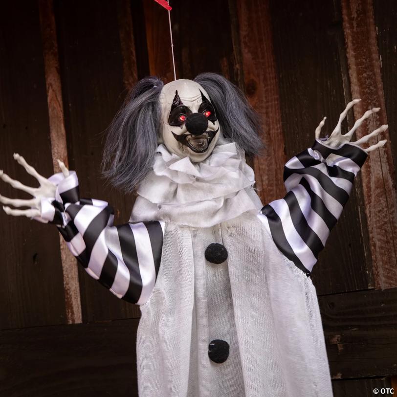 43 1/4" Black & White Light-Up Clown Animated Prop Halloween Decoration