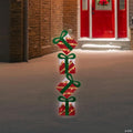 43" Red Striped Flat Tinsel Stacked Gift BoProper Lighted Outdoor Decoration