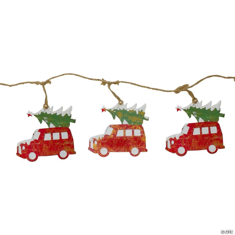 4.5' Red Vintage Truck with Tree Christmas Garland on Jute Rope