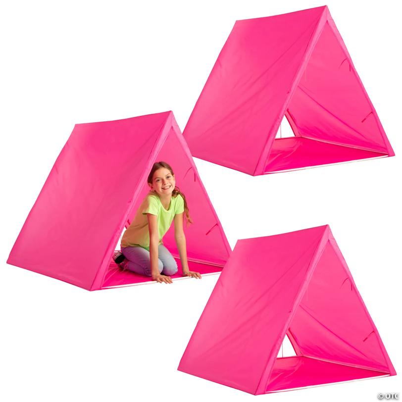 45" x 40" Bulk Bright Pink Plastic Sleepover Tents Kit - 3 Pc.