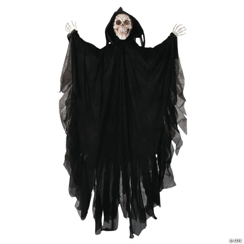 47 1/4" Animated Hanging Skeleton Reaper with Black Cloak Halloween Decoration