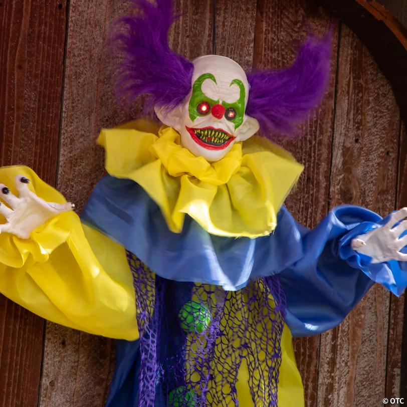 47 1/4" Hanging Light-Up Shaking Clown Animated Prop  Halloween Decoration