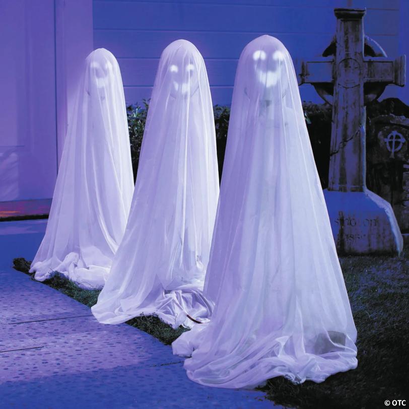 47 1/4" Talking Light-Up White Ghosts - Set of 3
