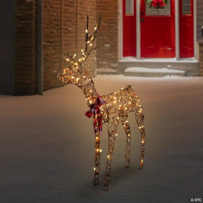 47" LED Lighted Standing Rattan Reindeer Outdoor Christmas Decoration