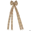 48" x 10" Burlap and Gold Scroll 16 Loop Christmas Bow Decoration
