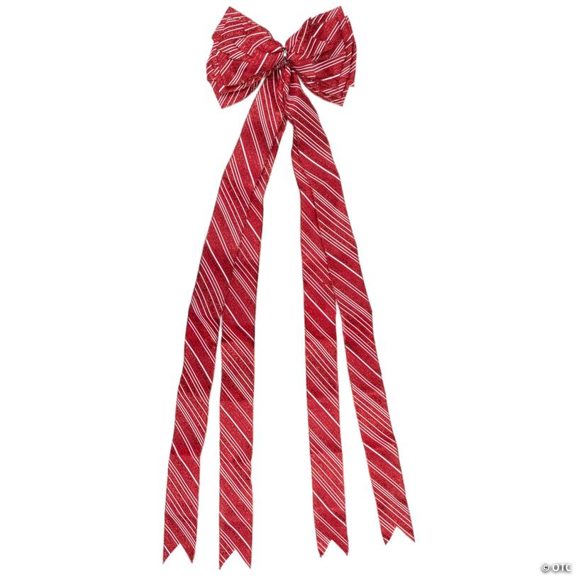 48" x 10" Red and White Striped 16 Loop Christmas Bow Decoration