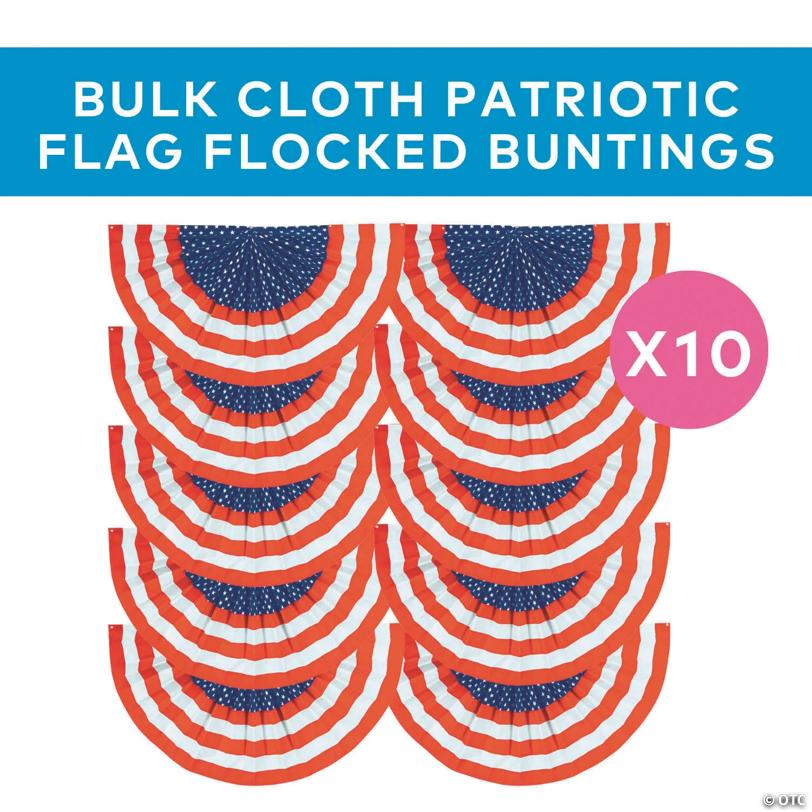 48" x 24" Bulk 10 Pc. Cloth Patriotic Flag Flocked Buntings