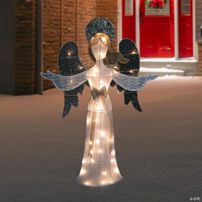 49.25" LED Lighted White and Gold Angel Christmas Decoration