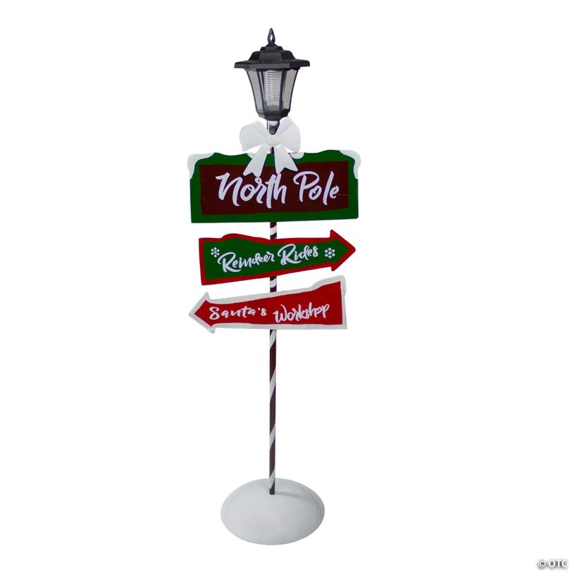 49.75-Inch Solar-Powered North Pole Light Up Lantern Post Christmas Sign