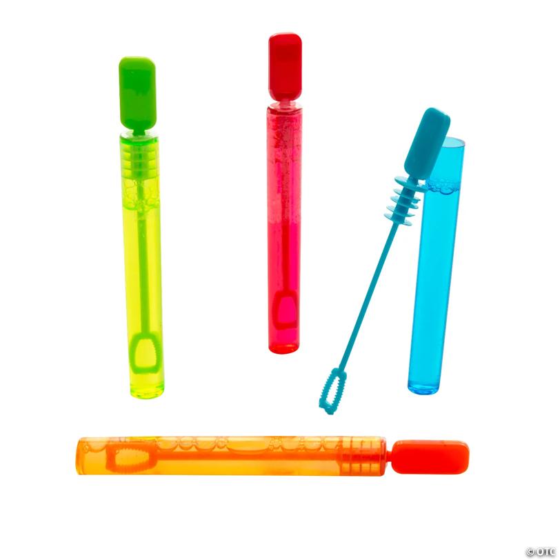 4 1/2" Bulk 100 Pc. Mini Bright Color Translucent Plastic Bubble Tubes with Wand