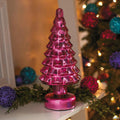 4 1/2" x 10 3/4" Pink Metallic Christmas Tree Glass Tabletop Centerpiece