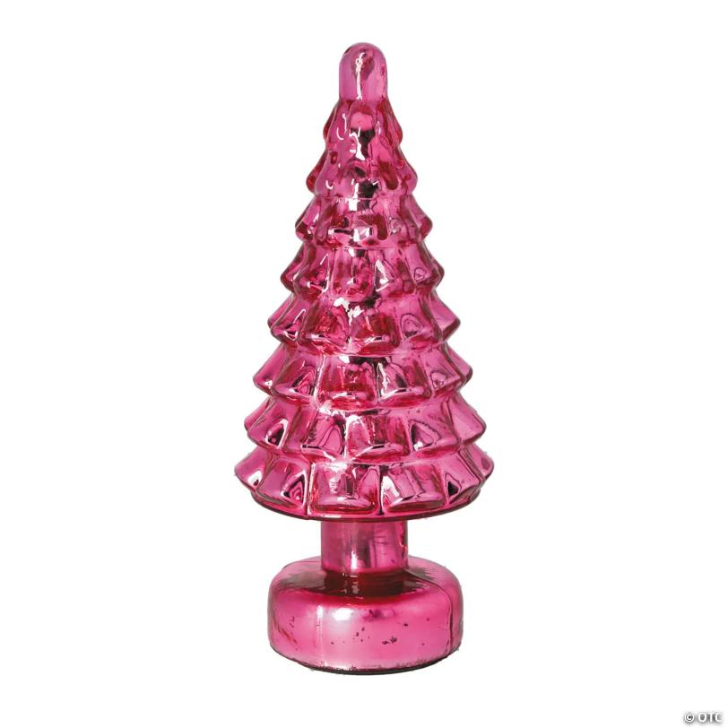 4 1/2" x 10 3/4" Pink Metallic Christmas Tree Glass Tabletop Centerpiece
