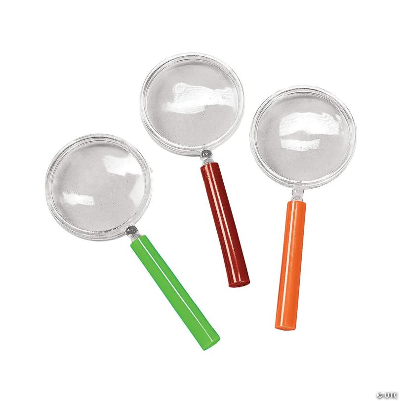 4 1/4" Green, Red & Orange Plastic Magnifying Glasses - 12 Pc.