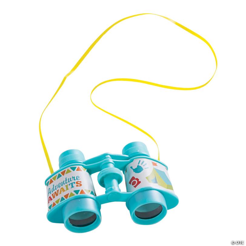 4 3/4" Adventure Awaits Camp-Themed Plastic Binoculars with Cord - 12 Pc.
