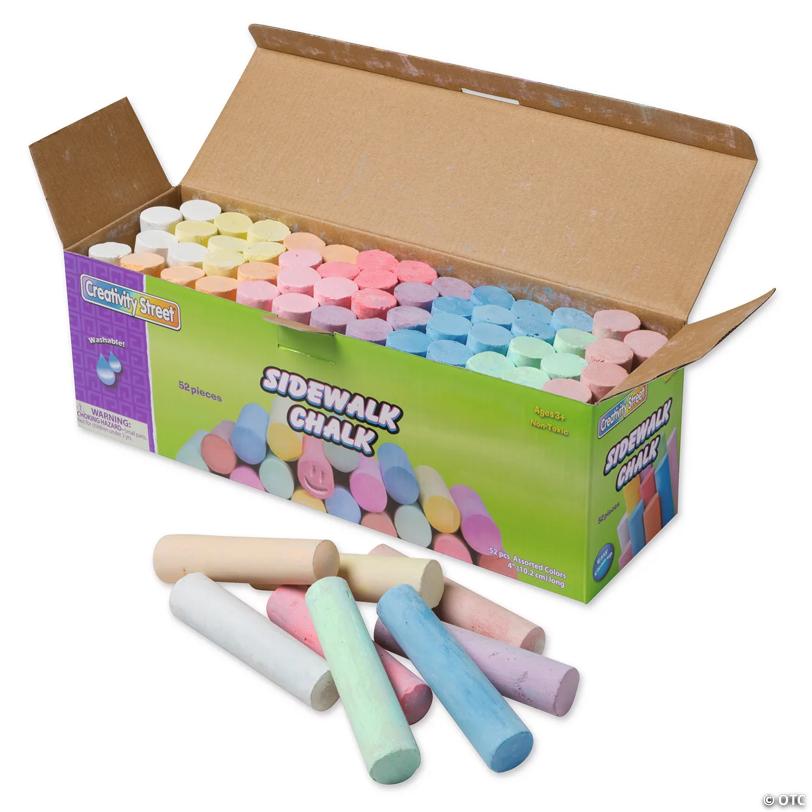 4" Assorted Bright Colors Sidewalk Chalk Art Supplies - 52 Pc.
