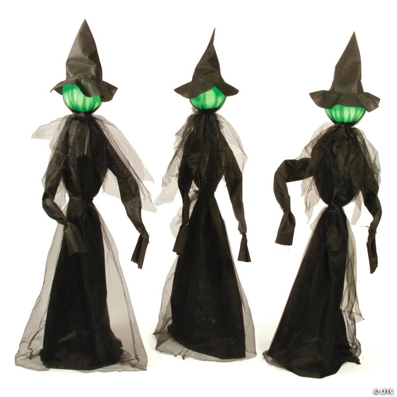 4 Ft. 11" x 5 Ft. 11" Glowing Face Witch Standing Halloween Outdoor Decoration Set - 3 Pc.