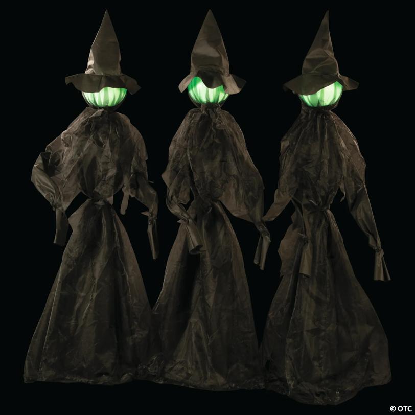 4 Ft. 11" x 5 Ft. 11" Glowing Face Witch Standing Halloween Outdoor Decoration Set - 3 Pc.