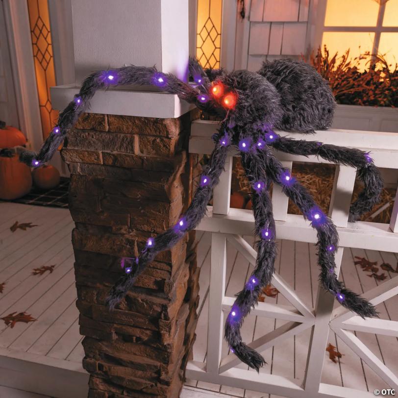 4 Ft. 3" Light-Up Fuzzy Black Spider Halloween Decoration