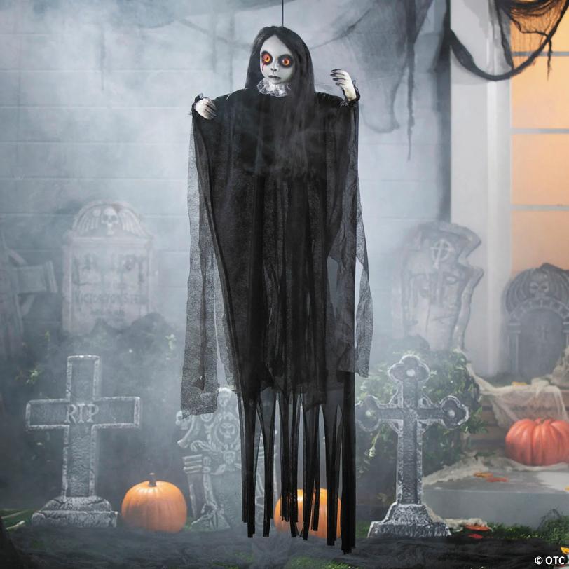 4 Ft. 3" Posable Hanging Girl Dressed in Black Halloween Decoration