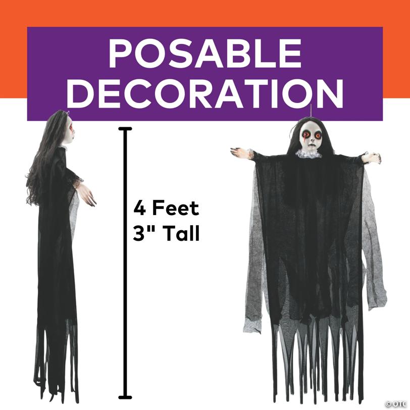 4 Ft. 3" Posable Hanging Girl Dressed in Black Halloween Decoration