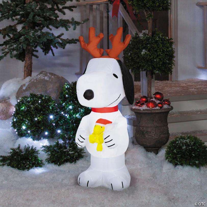 4 Ft. Airblown® Inflatable Peanuts® Christmas Snoopy with Antlers Outdoor Yard Decoration