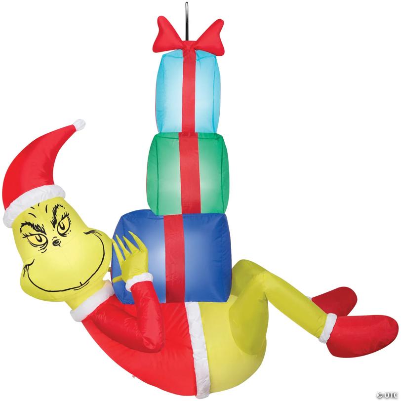 4 Ft. Airblown Blowup Inflatable Hanging Grinch with Presents & Built-In Lights Christmas Outdoor Yard Decoration