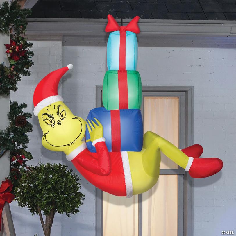 4 Ft. Airblown Blowup Inflatable Hanging Grinch with Presents & Built-In Lights Christmas Outdoor Yard Decoration
