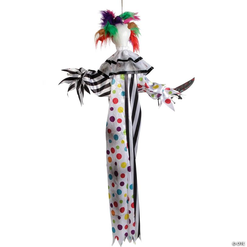 4 Ft. Hanging Clown with Multicolored Hair Animated Prop Halloween Decoration