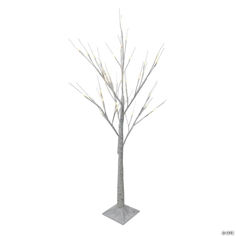 4' LED Lighted White Birch Tree Outdoor Decoration - White Lights