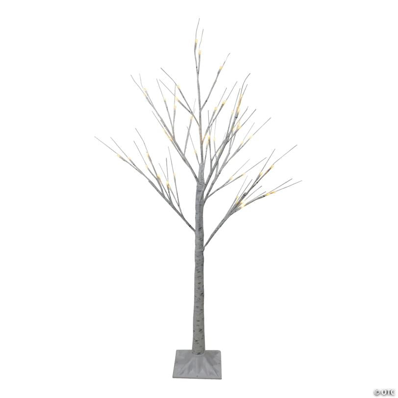 4' LED Lighted White Birch Tree Outdoor Decoration - White Lights