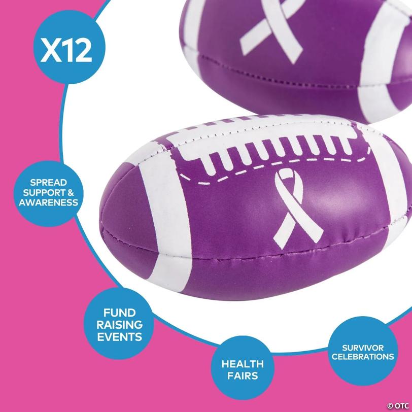 4" Mini Purple Awareness Ribbon Foam Footballs - 12 Pc.