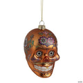 4" Orange Day of the Dead Glass Skull Halloween Ornament