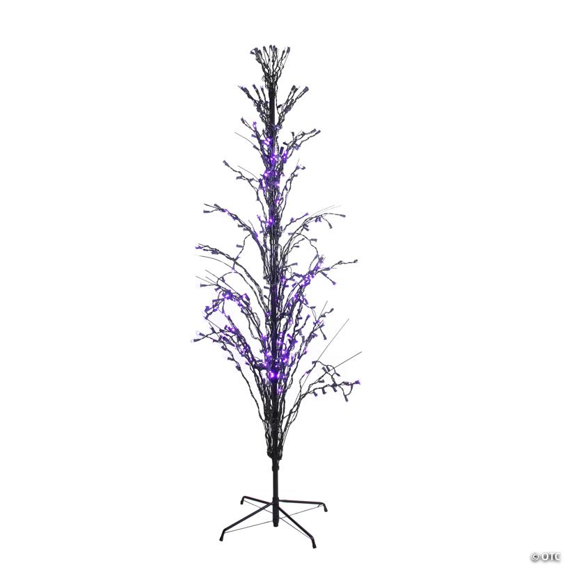 4' Pre-Lit Black Cascade Outdoor Halloween Twig Tree  Purple Lights