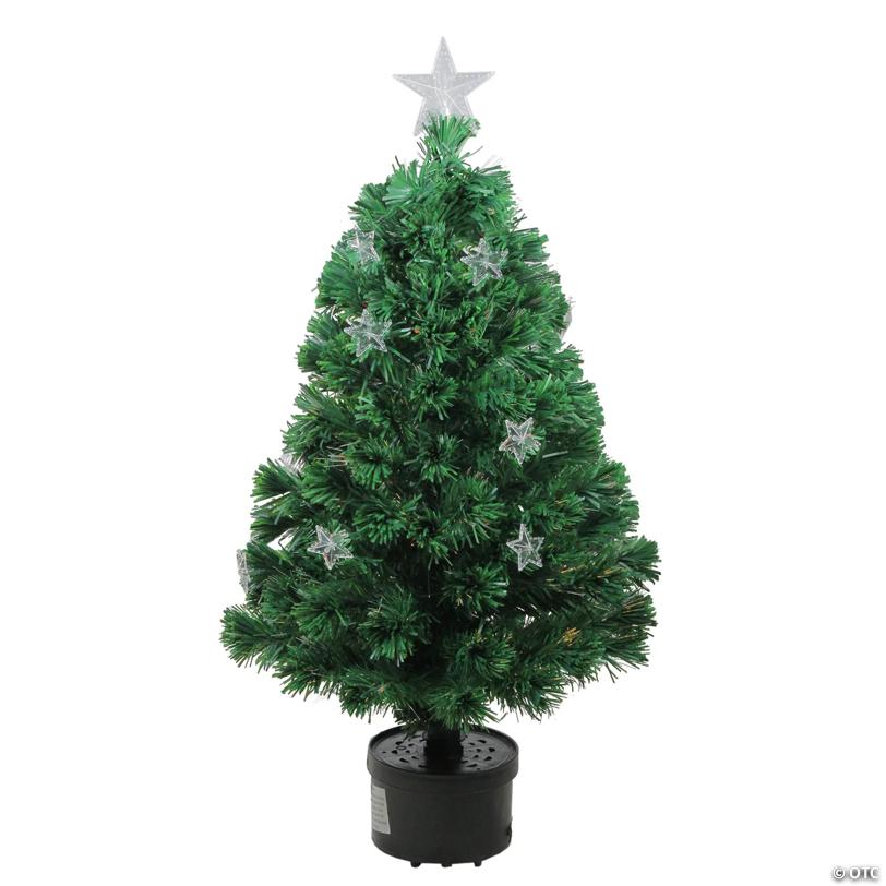 4' Pre-Lit Potted Fiber Optic Artificial Christmas Tree with Stars - Multicolor Lights