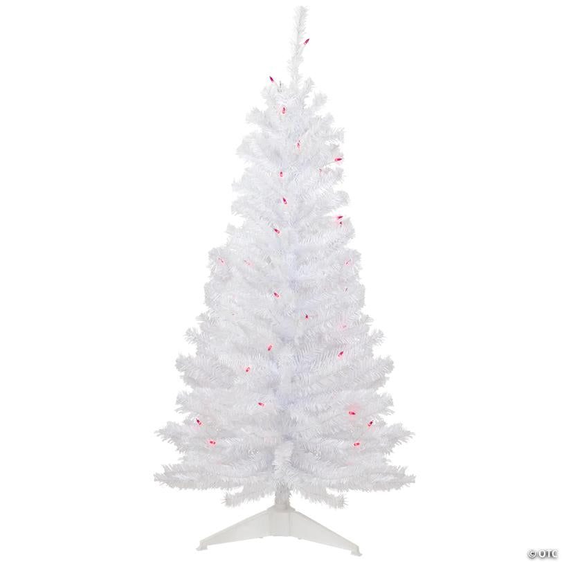 4' Pre-Lit Woodbury White Pine Slim Artificial Christmas Tree  Pink Lights
